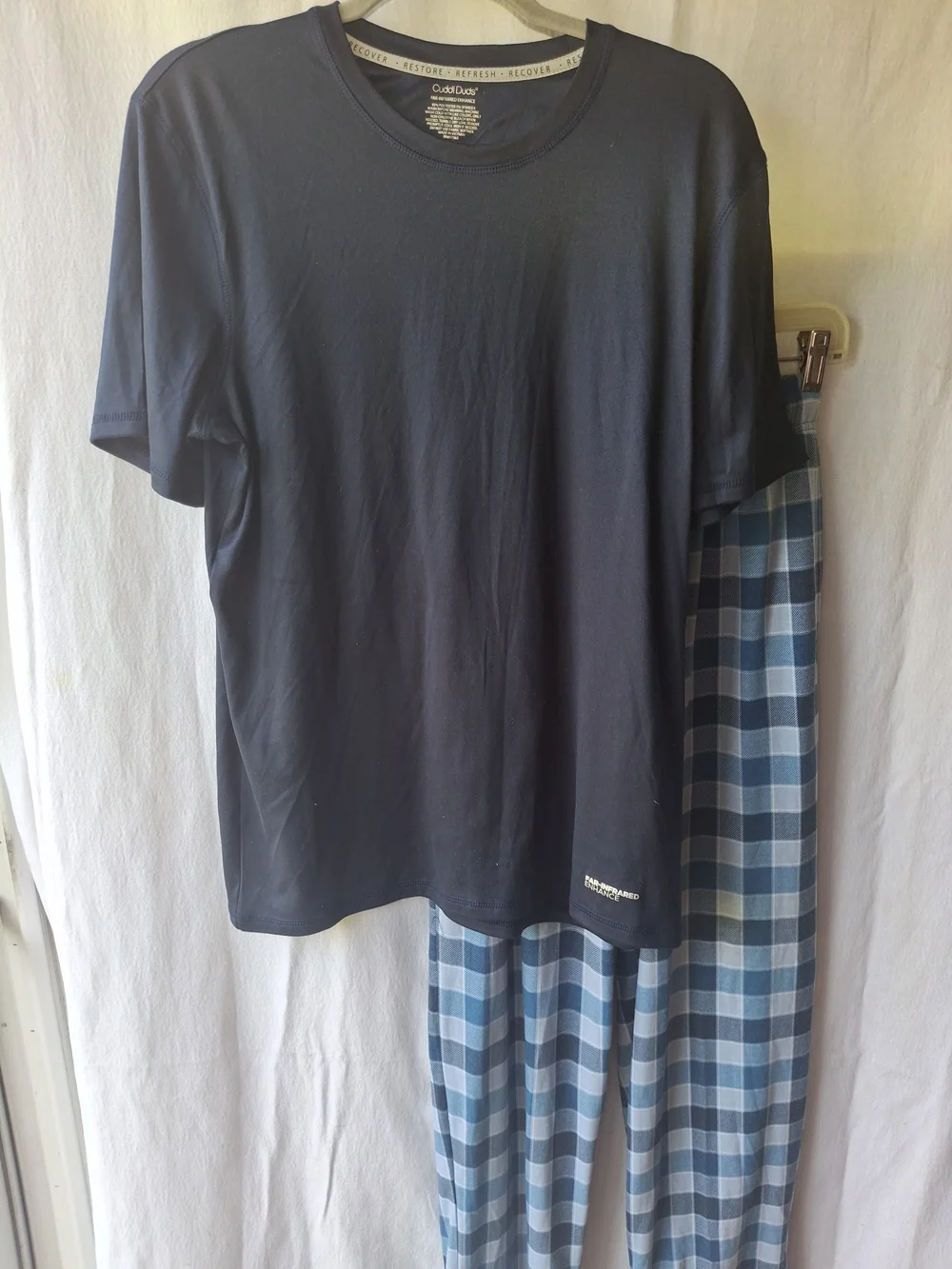 Cuddl Duds Navy Short-Sleeve Tee with Blue Plaid Lounge Pants